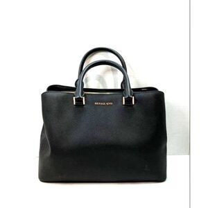 Michael Kors Black Savannah Satchel Tote Purse Leather Shoulder Bag